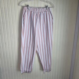 Forever 21 Jogger Pants Womens Medium Pink White Stripe Elastic Waist Casual